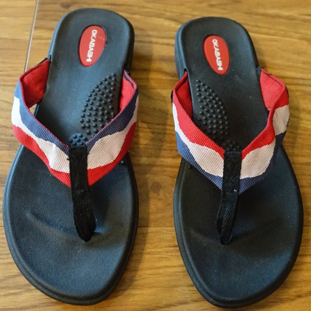 Okabashi Wave Red White Blue Patriotic Flip Flops